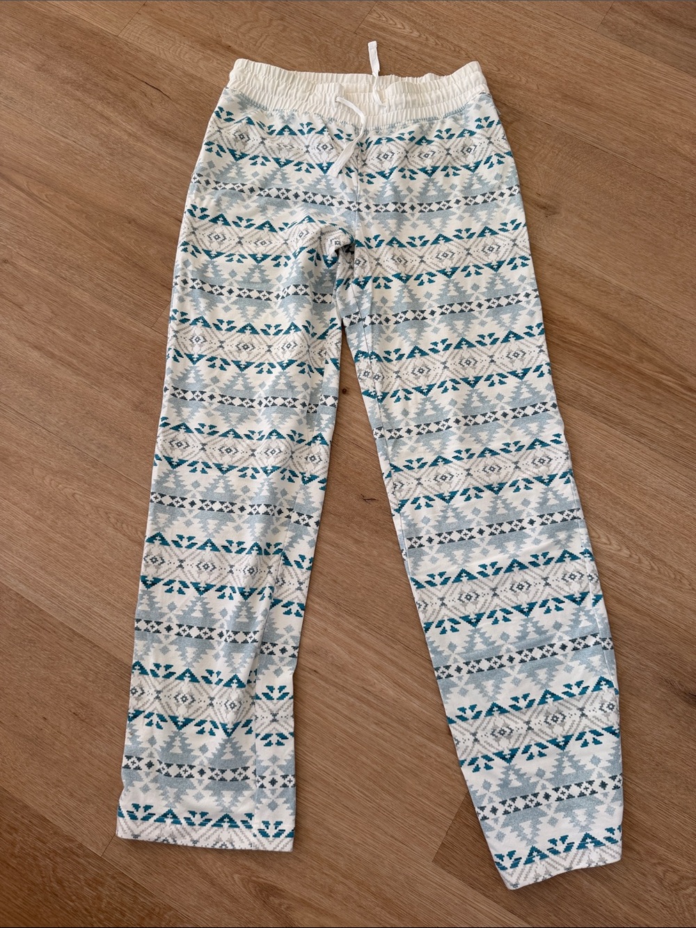 Eddie Bauer White Teal & Gray Patterned Joggers